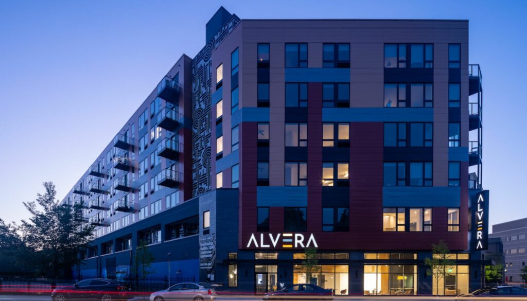The seven-story Alvera apartment complex was the first large-scale, modular construction project to be completed in the Twin Cities. Collins provided electrical, fire alarm, and network cabling infrastructure for the project, and also assisted in the implementation of the semi-automatic, vehicle stacking system in the parking garage—the largest in the Midwest.